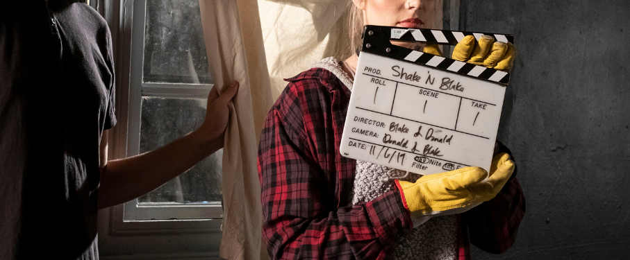 close-up of directing slate
